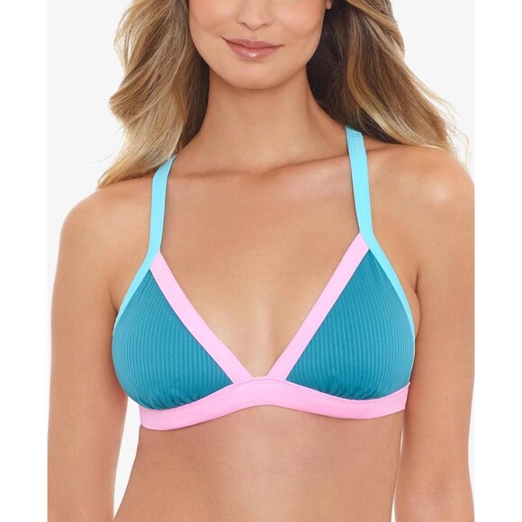 Salt + Cove Triangle Colorblock Bikini Swim Top Blue Multi Size Large - Picture 1 of 8